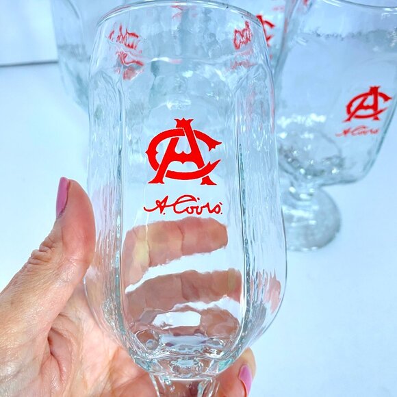 Beer Glasses AC Adolph COORS Rippled Texture Hex Design Stem Set of 6 Vintage - Picture 4 of 9
